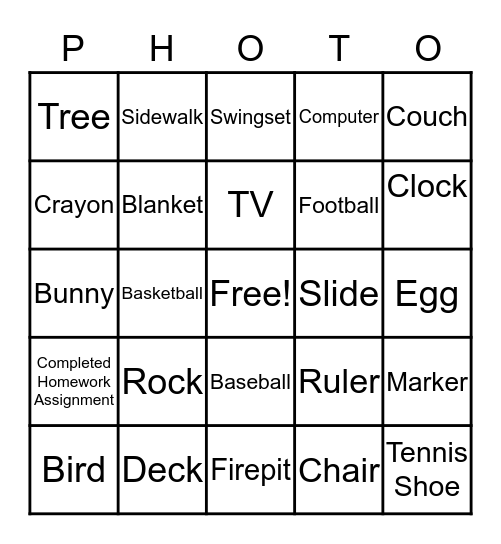 Week 2: April 13-17 PHOTO Scavenger Hunt Bingo Card