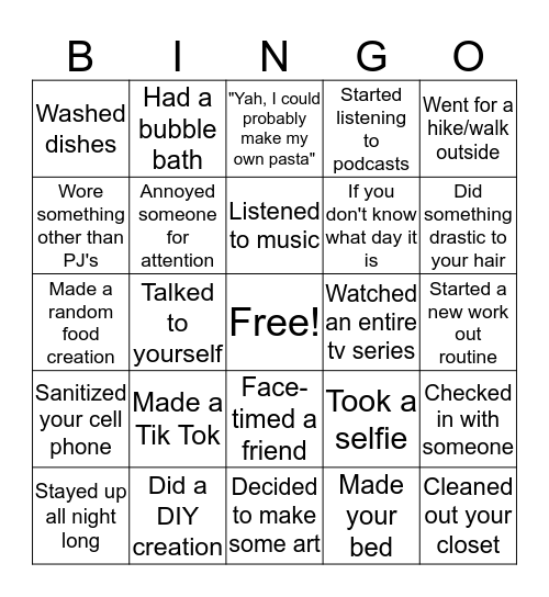 What have you done over this quarantine ?? Bingo Card