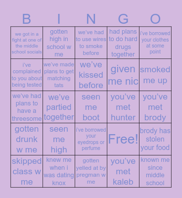 Morgan’s Bingo😎 Bingo Card