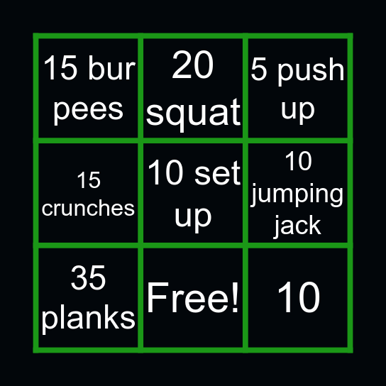 Exercises Bingo Card