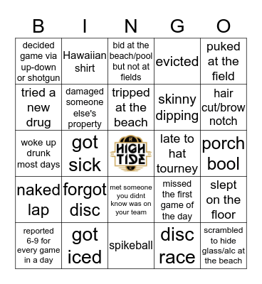 High Tide Bingo Card