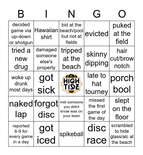 High Tide Bingo Card