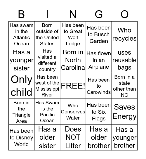 Find Someone Who Bingo Card