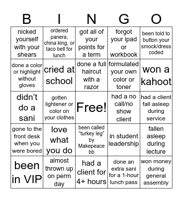 Capri College Bingo Card