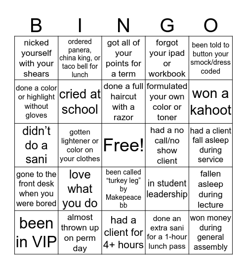 Capri College Bingo Card