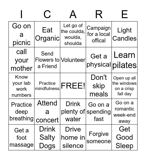 I Care Bingo Card