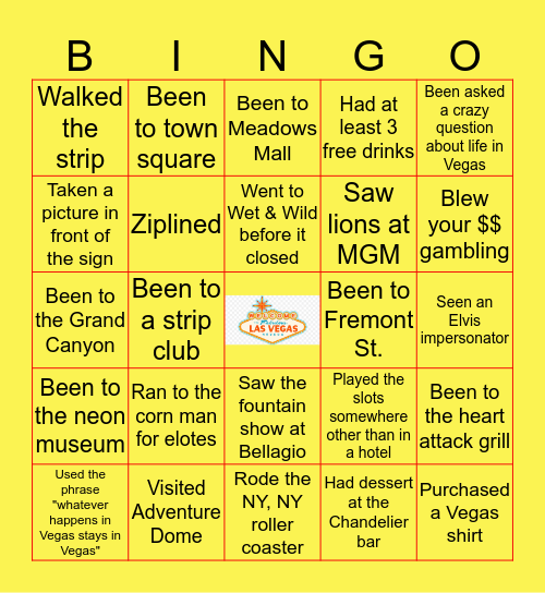 Nevada/Vegas Bingo! Bingo Card