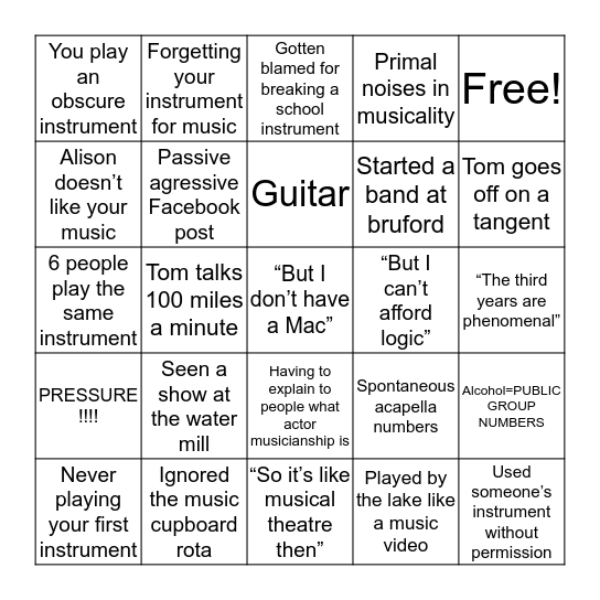 Actor Musician Bingo Card