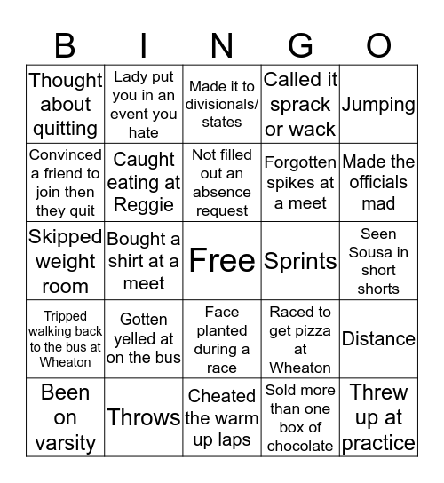 BR TRACK AND FIELD Bingo Card