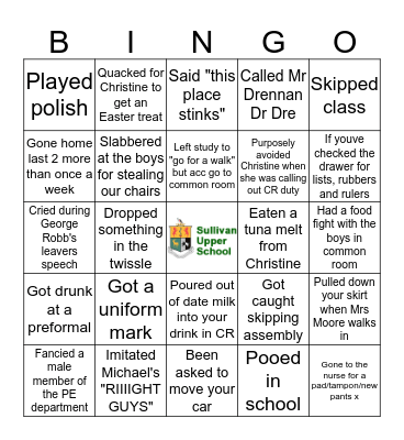 Sullivan Upper Bingo Card