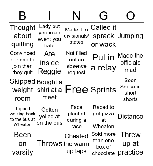 BR TRACK AND FIELD Bingo Card