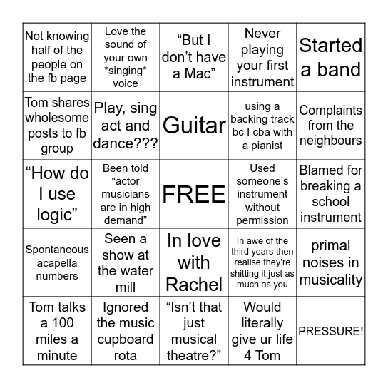 Actor Musician Bingo Card