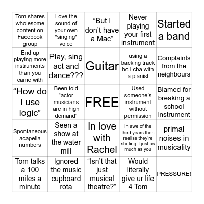 Actor Musician Bingo Card