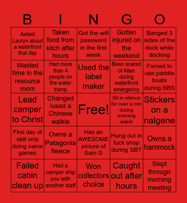 Red Rock Staff Bingo Card