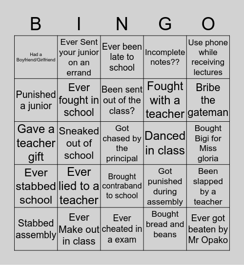 Untitled Bingo Card