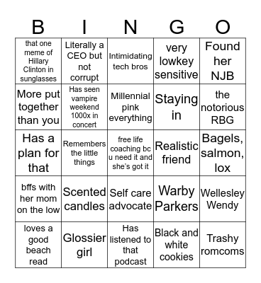 rachel Bingo Card