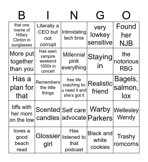 rachel Bingo Card