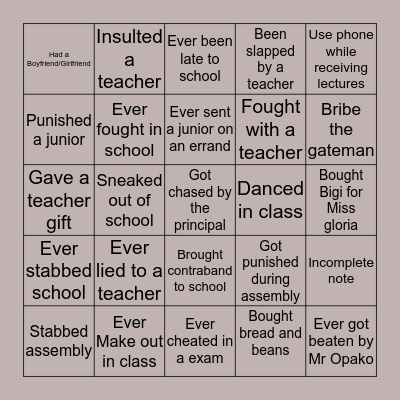 Nistech College Challenge Bingo Card
