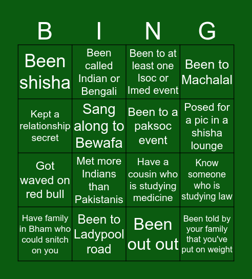 UOB - Pakistani Bingo Card