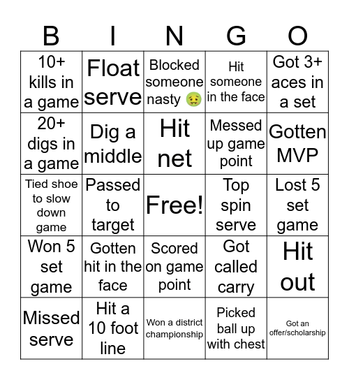 Dade Volleyball 🏐 Bingo Card