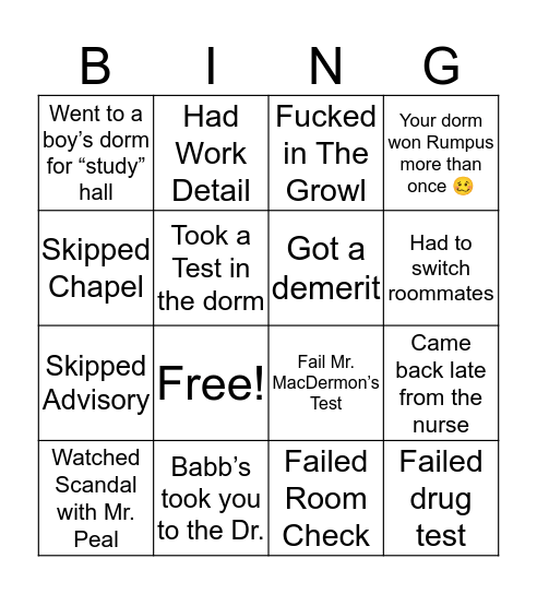 Darlington Boarders Edition Bingo Card