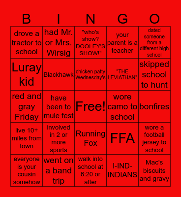 CCHS Bingo Card