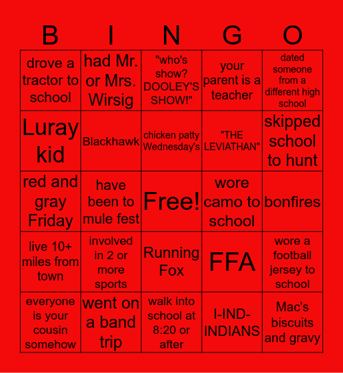 CCHS Bingo Card