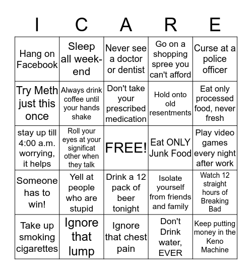 I Care Bingo Card