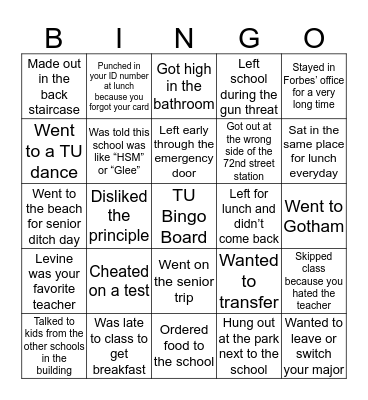 Talent Unlimited High School Bingo Card