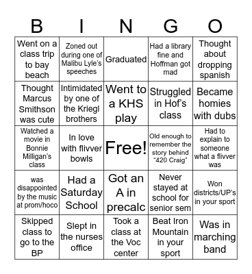 Kingsford High School Bingo Card