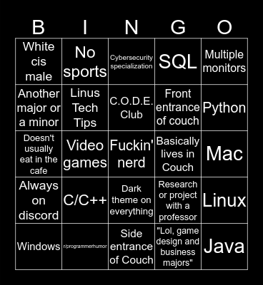 HPU Computer Science Bingo Card