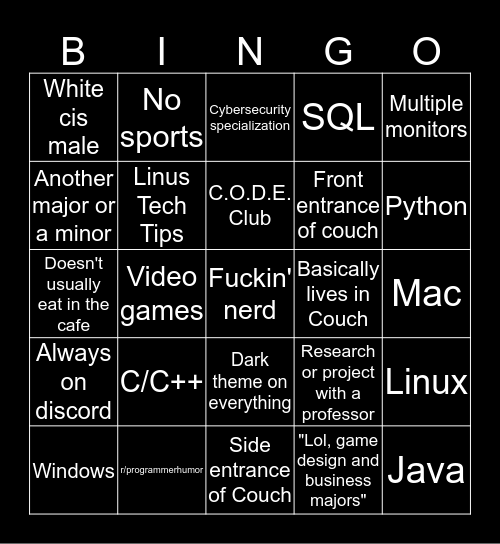 HPU Computer Science Bingo Card