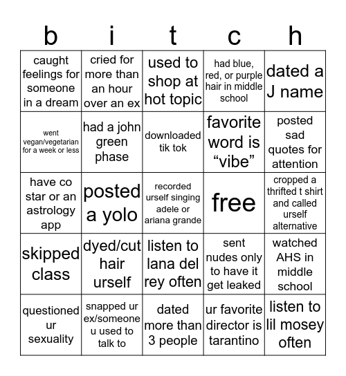 dumb bitch bingo Card