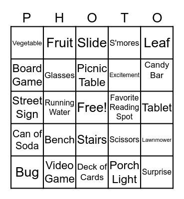 Week 4: April 27- May 1 PHOTO Scavenger Hunt Bingo Card