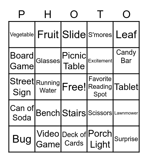 Week 4: April 27- May 1 PHOTO Scavenger Hunt Bingo Card