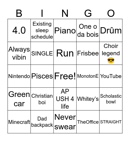 Landon Bingo Card