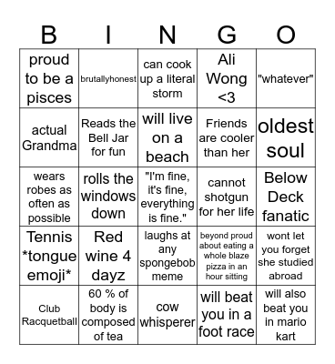Veronica Bingo Card