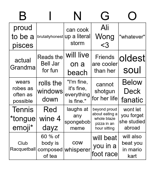 Veronica Bingo Card