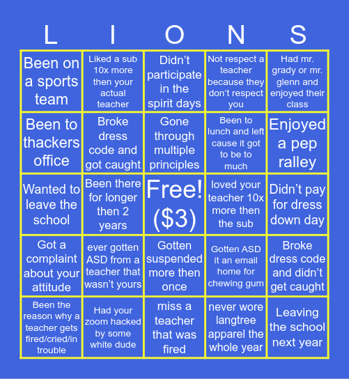 Langtree Bingo Card