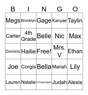 Mrs. VanderPloeg's Bingo Card
