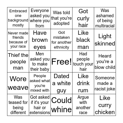 Mixed Girl Bingo Card