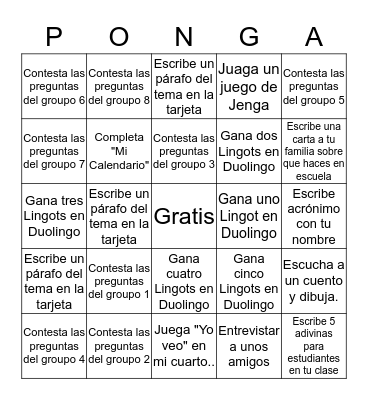 Practica tu español Bingo Card
