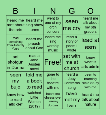 kristin bingo Card