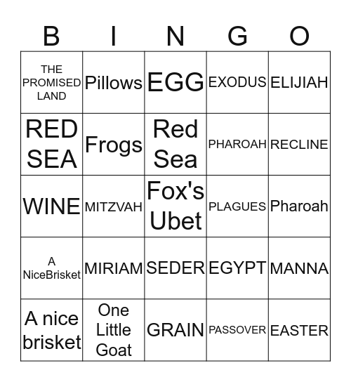 PASSOVER 2020 BINGO! Bingo Card