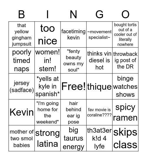 Randy Bingo Card