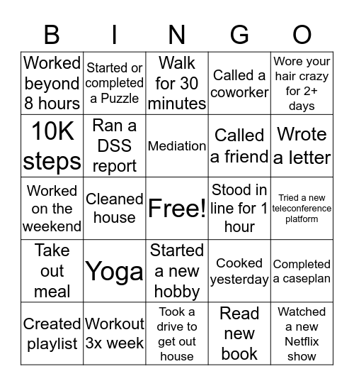 TELEWORK Bingo Card