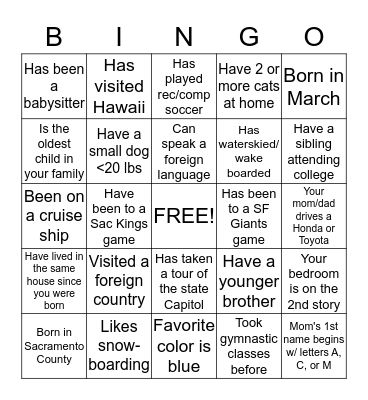 COHS volleyball bingo Card