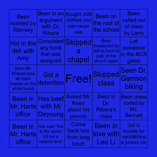 CANCELLED BCS SENIOR BINGO Card