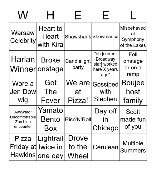 Wagon Wheel Bingo Card