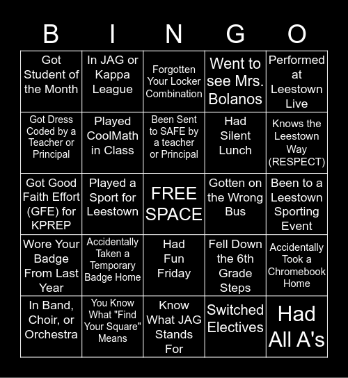 Leestown BINGO Card